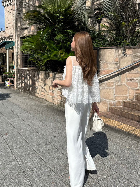 Fluffy tiered lace tops／White(送料無料)