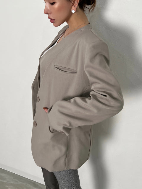 Grace No-Collar Jacket ／greige(送料無料)