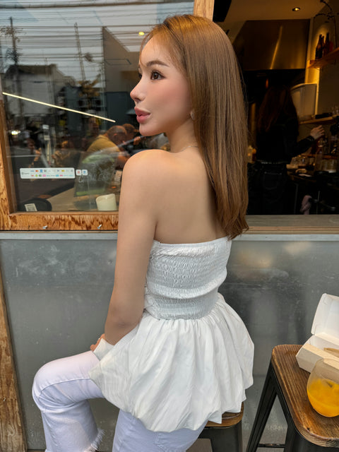 peplum tube tops(White)即納可