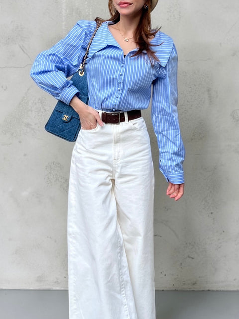 Soft Big Collar Blouse／stripe