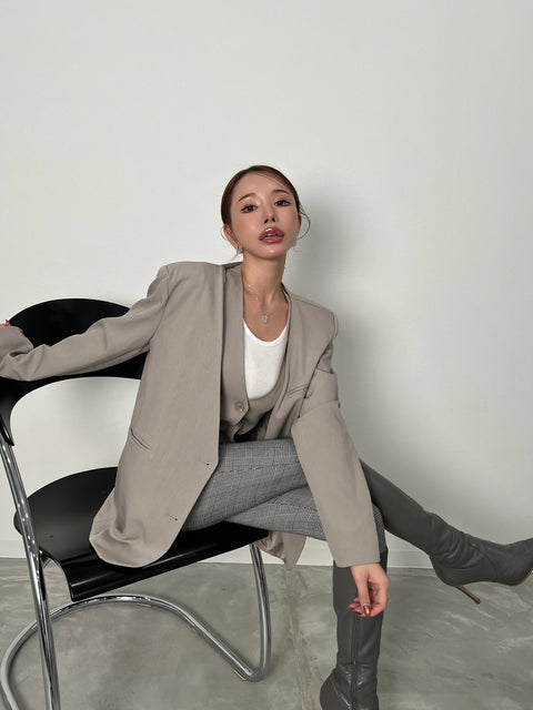 Grace No-Collar Jacket ／greige(送料無料)