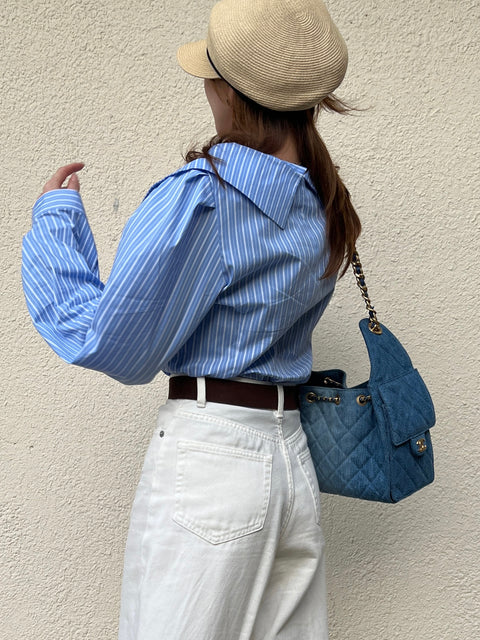 Soft Big Collar Blouse／stripe