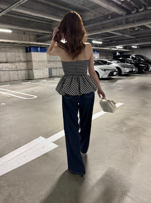 peplum tube tops(Ginghamcheck)即納可