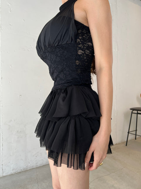 Lace Tiered Halter Mini Dress