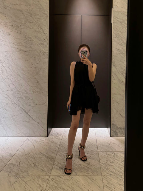 Sheer 4Way Ribbon Dress／Mini black