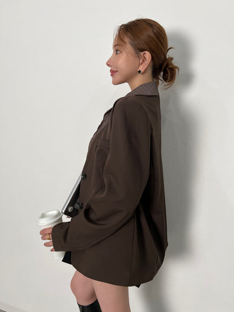 Grace No-Collar Jacket(タイ付き)／dark brown(送料無料)