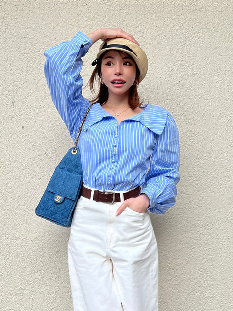 Soft Big Collar Blouse／stripe