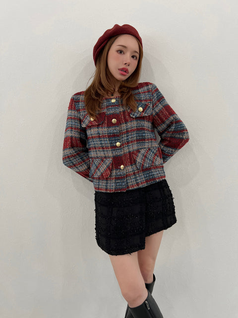 Classic Tweed Check Jacket／red再販ご予約受付中(送料無料)