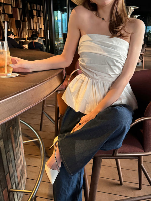 peplum tube tops(White)即納可