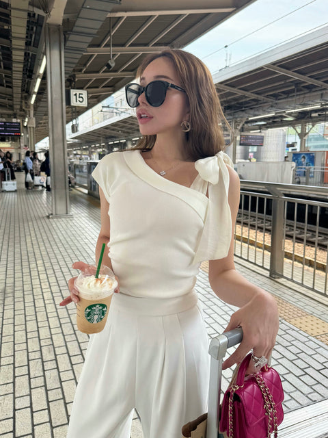 Oneshoulder ribbon／white(送料無料)