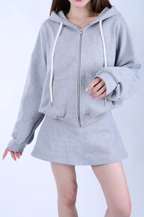 ZIPパーカー＆インナーパンツミニスカートSET/gray