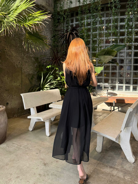 Sheer 4Way Ribbon Dress／Long black