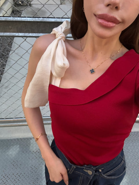 Oneshoulder ribbon／red(送料無料)
