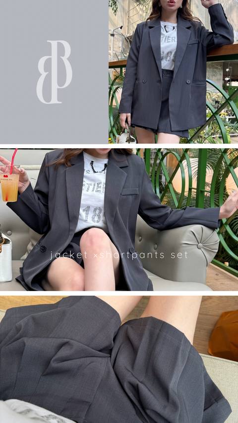 ジャケット＆プリーツショートパンツset/gray
