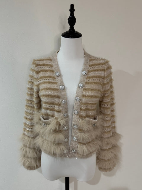 Fur×Glitter カーディガン(Beige)