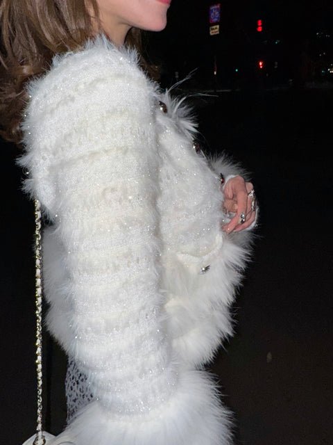 Fur×Glitter カーディガン(White)