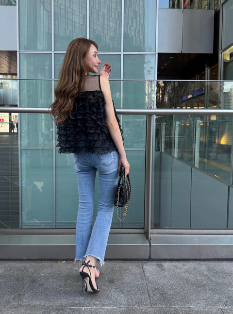 Fluffy tiered lace tops／Black(送料無料)