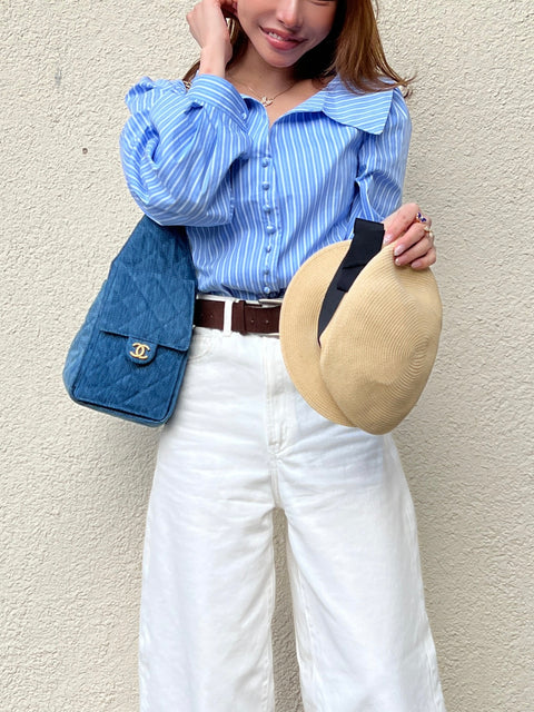 Soft Big Collar Blouse／stripe