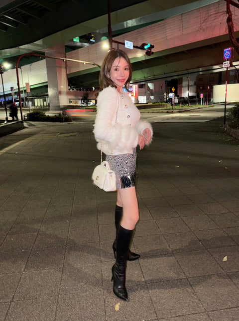 Fur×Glitter カーディガン(White)