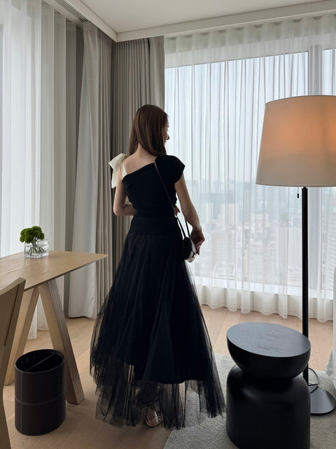 Oneshoulder ribbon／black(送料無料)