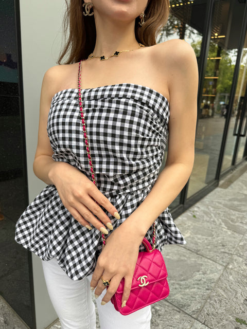 peplum tube tops(Ginghamcheck)即納可