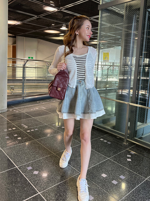 Layered Denim Flare Skirt