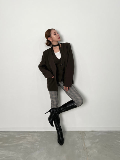 Grace No-Collar Jacket(タイ付き)／dark brown(送料無料)