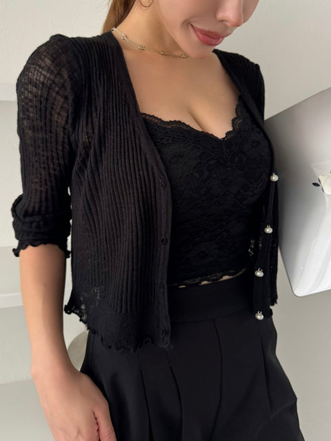 Lace Camisole & Cardigan／black