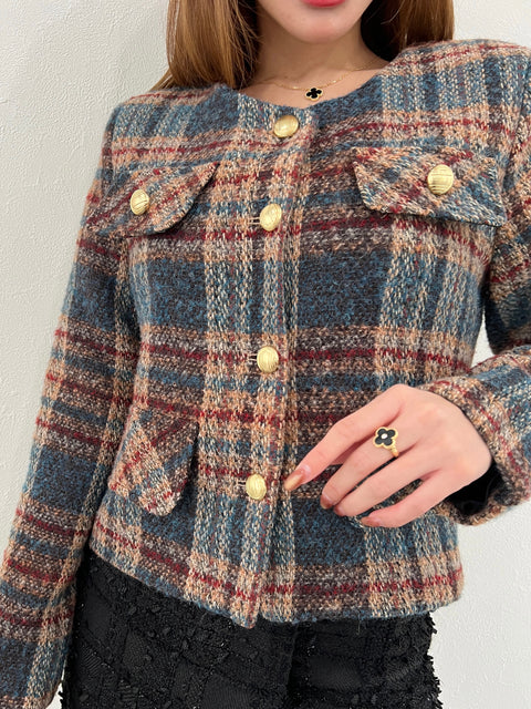 Classic Tweed Check Jacket／brown再販ご予約受付中(送料無料)