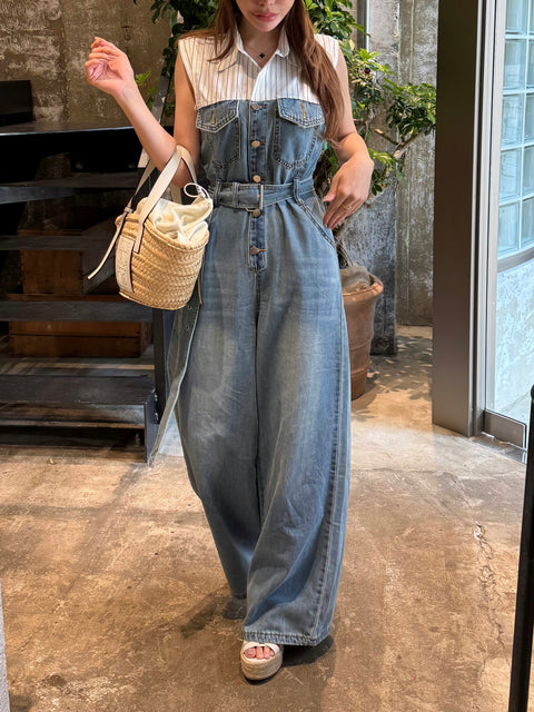High-Waisted Summer Denim All-in-One