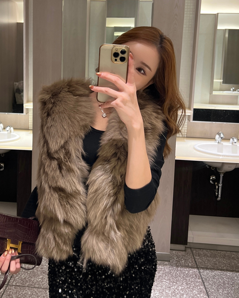 Fur vest／brown