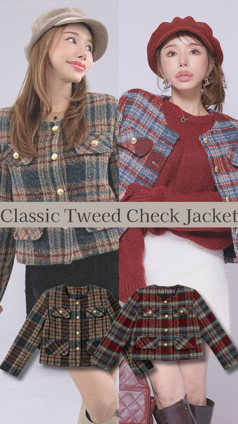Classic Tweed Check Jacket／red再販ご予約受付中(送料無料)