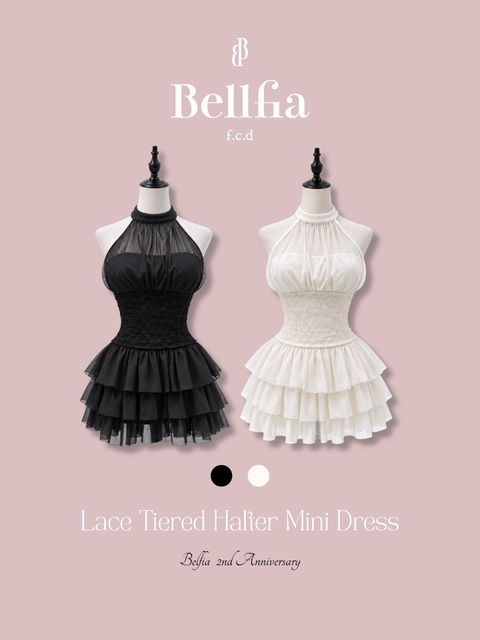 Lace Tiered Halter Mini Dress