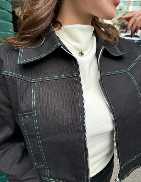 ステッチジャケット&ステッチフレアスカートSET(Black×Green)