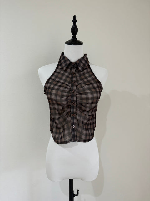 ノースリーブチェックシャツ　Brown