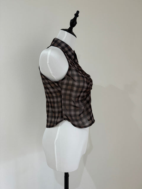ノースリーブチェックシャツ　Brown