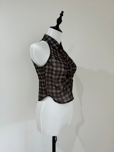 ノースリーブチェックシャツ　Brown