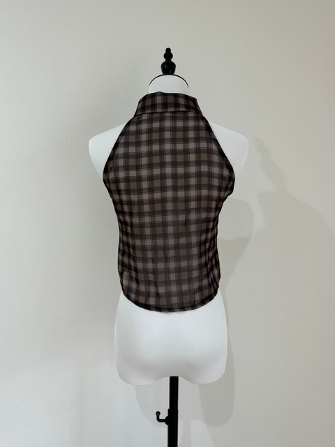 ノースリーブチェックシャツ　Brown