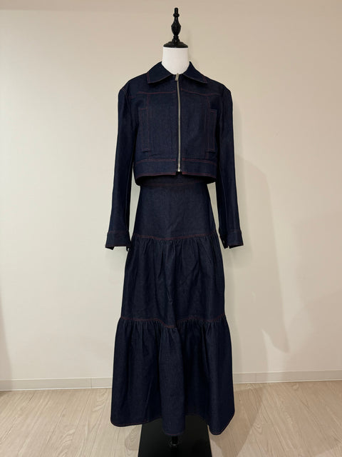 ステッチジャケット&ステッチフレアスカートSET(Navy×Rad)