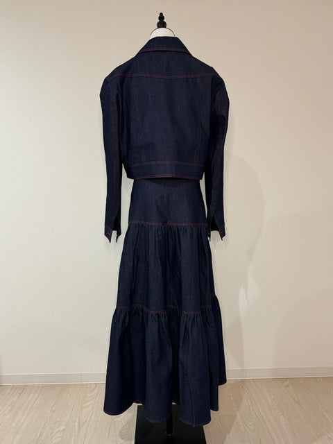 ステッチジャケット&ステッチフレアスカートSET(Navy×Rad)