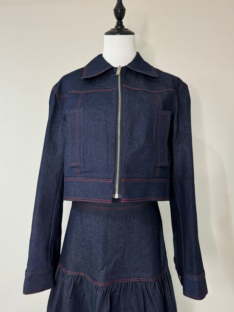 ステッチジャケット&ステッチフレアスカートSET(Navy×Rad)