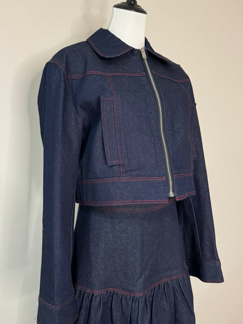 ステッチジャケット&ステッチフレアスカートSET(Navy×Rad)