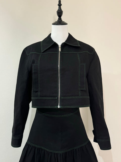 ステッチジャケット&ステッチフレアスカートSET(Black×Green)
