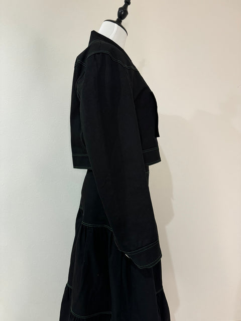 ステッチジャケット&ステッチフレアスカートSET(Black×Green)
