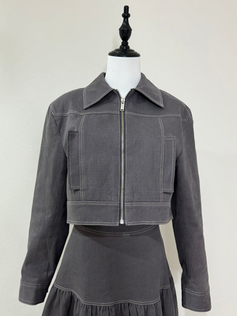 ステッチジャケット&ステッチフレアスカートSET(Gray×Pink)