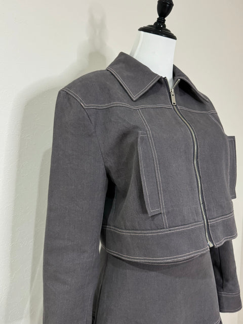ステッチジャケット&ステッチフレアスカートSET(Gray×Pink)