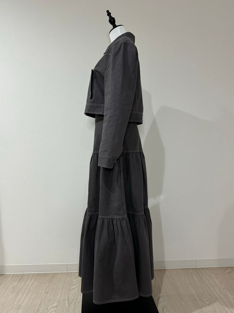 ステッチジャケット&ステッチフレアスカートSET(Gray×Pink)