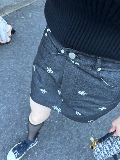 デニムリボンスカート　Navy black