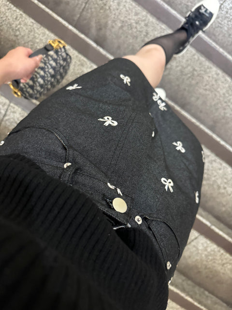 デニムリボンスカート　Navy black