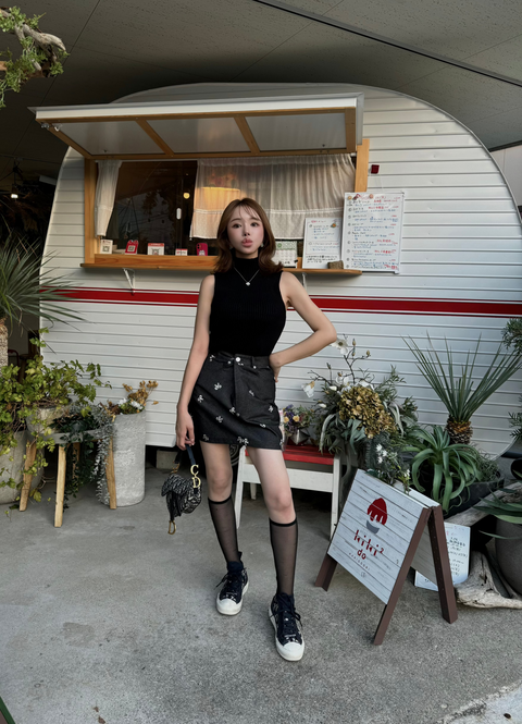 デニムリボンスカート　Navy black